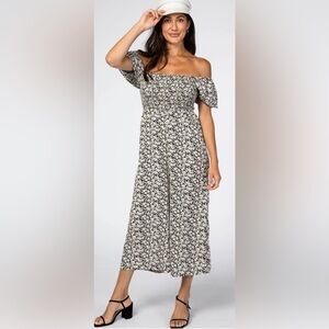 Entro Floral Smocked Puff Sleeve Wide Leg‎ Jumpsuit Flowy Feminine Size Medium